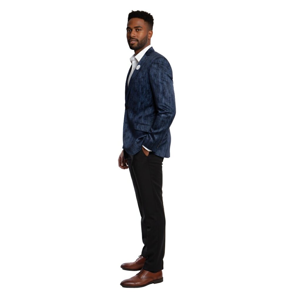 Solid Blue Textured Multi Tone Pattern Mens Suit … - image 3